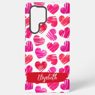 Moderne rote und rosa Doodle-Herzen Valentinsname Samsung Galaxy Hülle
