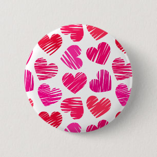 Moderne rote und rosa doodled Hearts Valentine Button