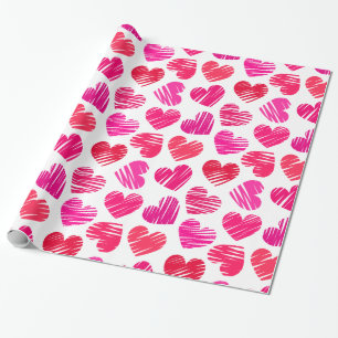 Moderne rote und rosa doodled Hearts Valentine Geschenkpapier