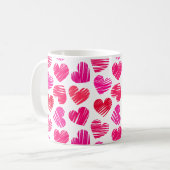 Moderne rote und rosa doodled Hearts Valentine Kaffeetasse (Vorderseite Links)