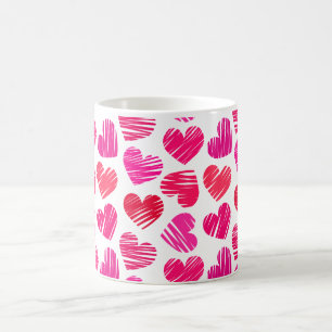 Moderne rote und rosa doodled Hearts Valentine Kaffeetasse