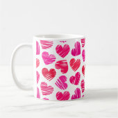 Moderne rote und rosa doodled Hearts Valentine Kaffeetasse (Links)