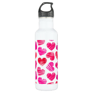 Moderne rote und rosa doodled Hearts Valentine Trinkflasche