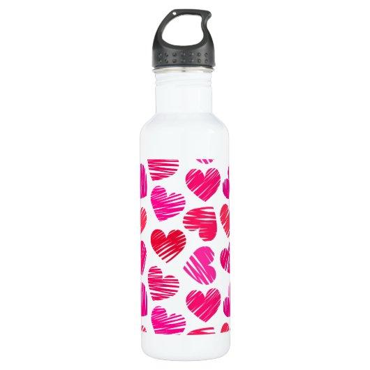 Moderne rote und rosa doodled Hearts Valentine Trinkflasche (Vorderseite)