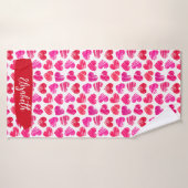 Moderne rote und rosa doodled Herzen Valentine Nam Badehandtuch (Badehandtuch)
