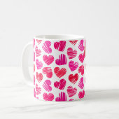 Moderne rote und rosa doodled Herzen Valentine Nam Kaffeetasse (Vorderseite Links)