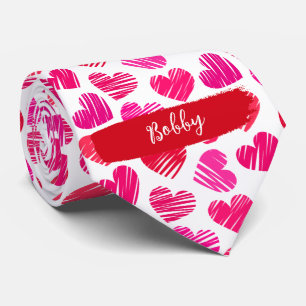 Moderne rote und rosa doodled Herzen Valentine Nam Krawatte