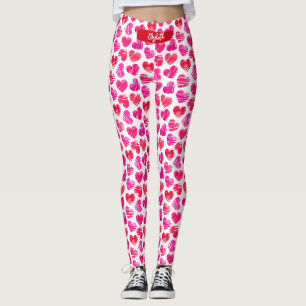 Moderne rote und rosa doodled Herzen Valentine Nam Leggings