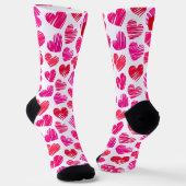 Moderne rote und rosa doodled Herzen Valentine Nam Socken (Gewinkelt)