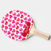 Moderne rote und rosa doodled Herzen Valentine Nam Tischtennis Schläger (Seitenansicht)