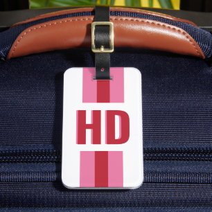 Moderne rote und rosa gestreifte Schatten-Monogram Gepäckanhänger