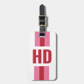 Moderne rote und rosa gestreifte Schatten-Monogram Gepäckanhänger (Vorderseite vertikal)