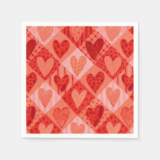 Moderne rote und rosa Patchwork - Valentinstag Serviette (Vorderseite)