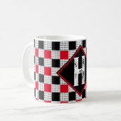 moderne rote und schwarze Büffel kariert Checkered Kaffeetasse (Vorderseite Links)