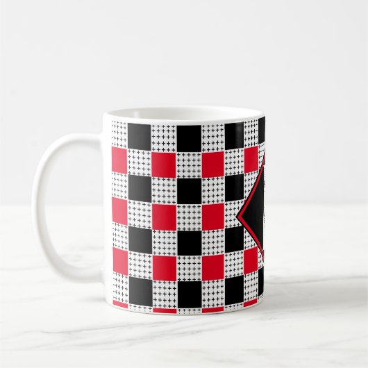 moderne rote und schwarze Büffel kariert Checkered Kaffeetasse (Links)