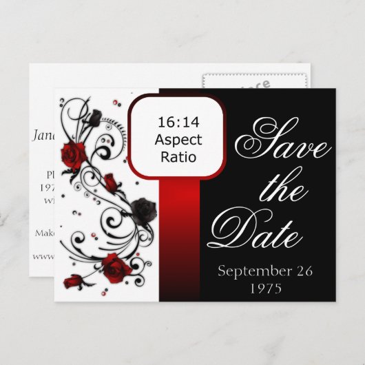 Moderne rote und schwarze Rose Save the Date Postk Ankündigungspostkarte (Vorne/Hinten)