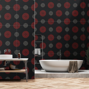 Moderne rote und weiße Art Deco-Kreise Tapete