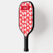 Moderne rote und weiße doodled Herz Valentine Name Pickleball Schläger (Links)