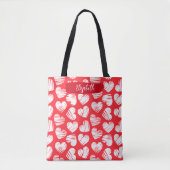 Moderne rote und weiße doodled Herz Valentine Name Tasche (Vorderseite)