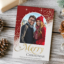 Moderne rote und weiße funkelnde Weihnachtsfotogra Feiertagskarte