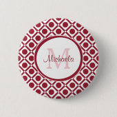 Moderne rote und weiße geometrische Monogramm und  Button (Vorderseite)