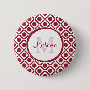 Moderne rote und weiße geometrische Monogramm und  Button