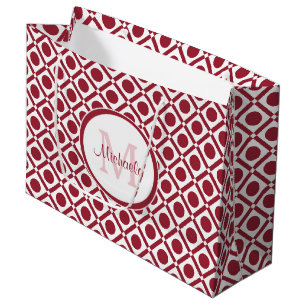 Moderne rote und weiße geometrische Monogramm und  Große Geschenktüte