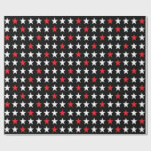 Moderne Rote und Weiße Sterne auf schwarz Geschenkpapier (Flach)