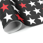 Moderne Rote und Weiße Sterne auf schwarz Geschenkpapier (Rolleneckpunkt)