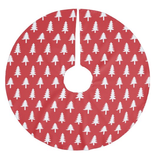 Moderne, rote und weiße Weihnachtsbäume Polyester Weihnachtsbaumdecke (Vorderseite)