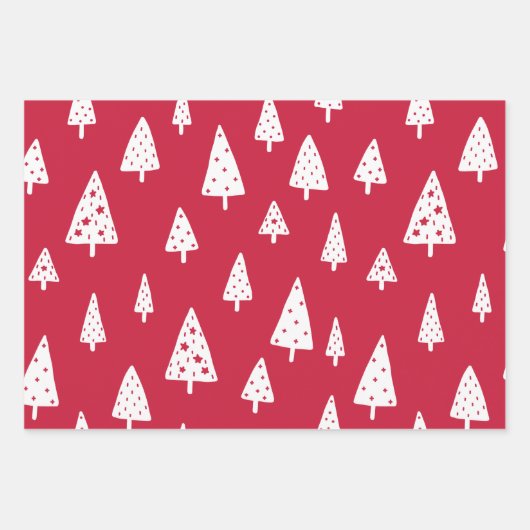 Moderne Rote und weiße Weihnachtsbäume Schneeflock Geschenkpapier Set (Vorderseite 2)