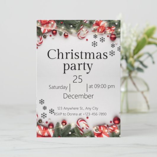 Moderne, rote und weiße Weihnachtseinladung Einladung (Stehend Vorderseite)