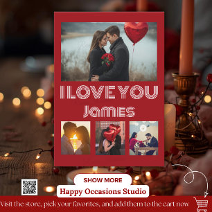 Moderne rote Valentinstag Fotokarte – 4 Fotos Einladung