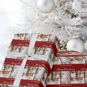 Moderne rote Weihnachts-Fotocollage Geschenkpapier