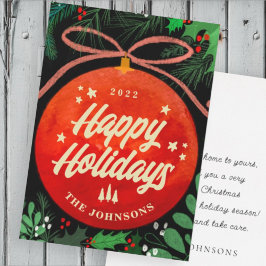 Moderne Rote Weihnachtsballen Ornament Botanisch Feiertagskarte