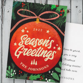 Moderne Rote Weihnachtsballen Ornament Botanisch Feiertagskarte