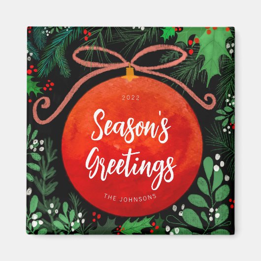 Moderne Rote Weihnachtsballen Ornament Botanisch Magnet (Vorne)