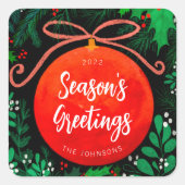 Moderne Rote Weihnachtsballen Ornament Botanisch Quadratischer Aufkleber (Vorderseite)