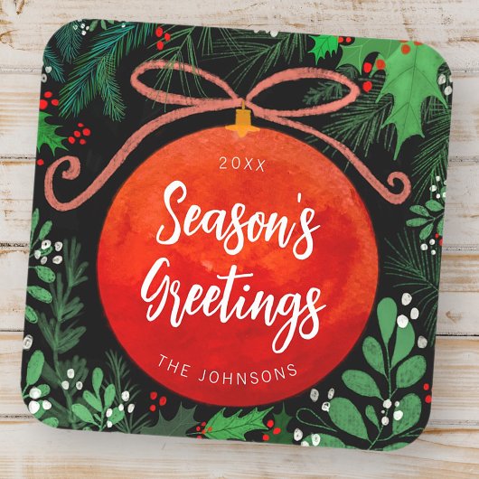 Moderne Rote Weihnachtsballen Ornament Botanisch Quadratischer Aufkleber