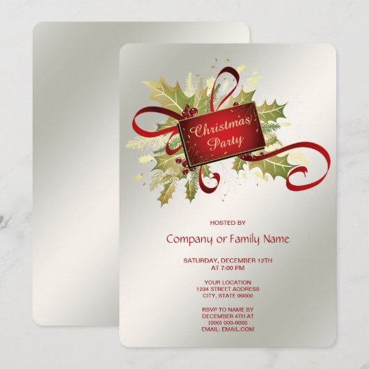 Moderne Rote Weihnachtsfeier Einladung (Vorne/Hinten)