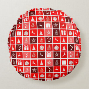 Moderne rote Weihnachtsgitterstruktur Minimalist Rundes Kissen