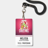 Moderne rote Weihnachtsgrafik Ausweis (Rückseite mit Lanyard)