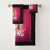 Moderne rote Weihnachtsgrafik Badhandtuch Set (Insitu)