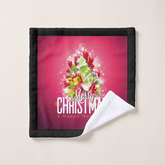 Moderne rote Weihnachtsgrafik Badhandtuch Set (Waschlappen)
