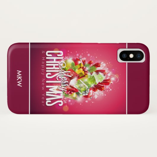 Moderne rote Weihnachtsgrafik Case-Mate iPhone Hülle (Rückseite (Horizontal))