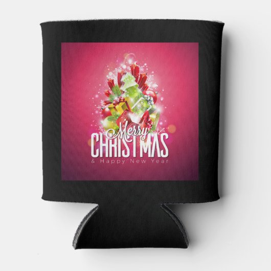 Moderne rote Weihnachtsgrafik Dosenkühler (Vorderseite)