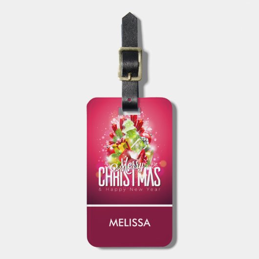 Moderne rote Weihnachtsgrafik Gepäckanhänger (Vorderseite vertikal)