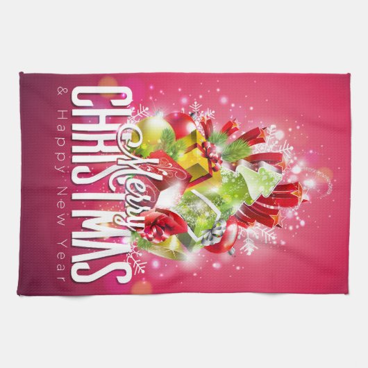 Moderne rote Weihnachtsgrafik Geschirrtuch (Horizontal)