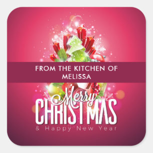 Moderne rote Weihnachtsgrafik Illustration Küche Quadratischer Aufkleber