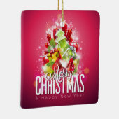 Moderne rote Weihnachtsgrafik Keramikornament (Rechts)